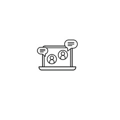 Video conference icon. People on computer screen. Home office in quarantine times. Digital communication. Internet teaching media.