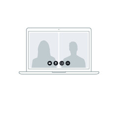 Video conference icon. People on computer screen. Home office in quarantine times. Digital communication. Internet teaching media.