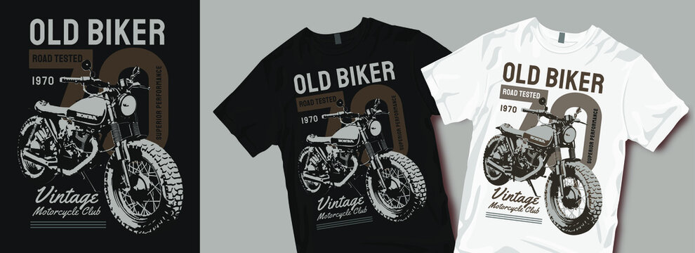 Old biker chopper motorcycle t-shirt design. Motorcycles and biker vintage retro  t shirt designs vector illustration for fashion apparel. Stock-Vektorgrafik  | Adobe Stock