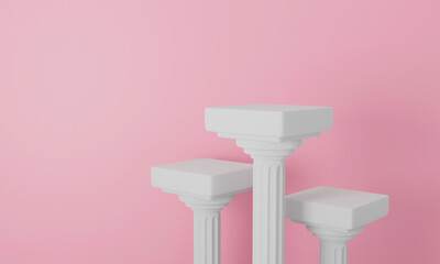 3d render of pillar column on pastel background. Classic pedestal table.