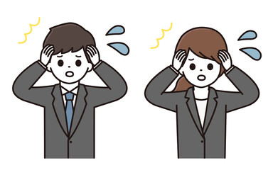 ビジネスマン ビジネスウーマン パニック イラスト