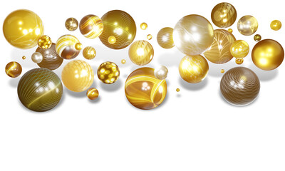 3d illustration background Shiny spheres and abstraction patterns, elements of flying balls, decorated with patterns of gold and glitter 3d colors  For designs and banners