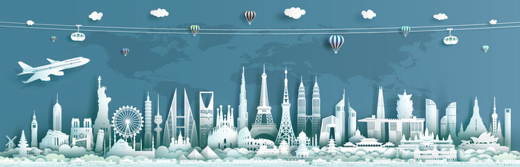 Travel landmarks architecture world with turquoise background. © Painterstock