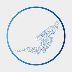 Bequia icon. Network map of the island. Round Bequia sign with gradient ring. Technology, internet, network, telecommunication concept. Vector illustration.