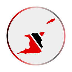 Trinidad and Tobago icon. Shape of the country with Trinidad and Tobago flag. Round sign with flag colors gradient ring. Appealing vector illustration.