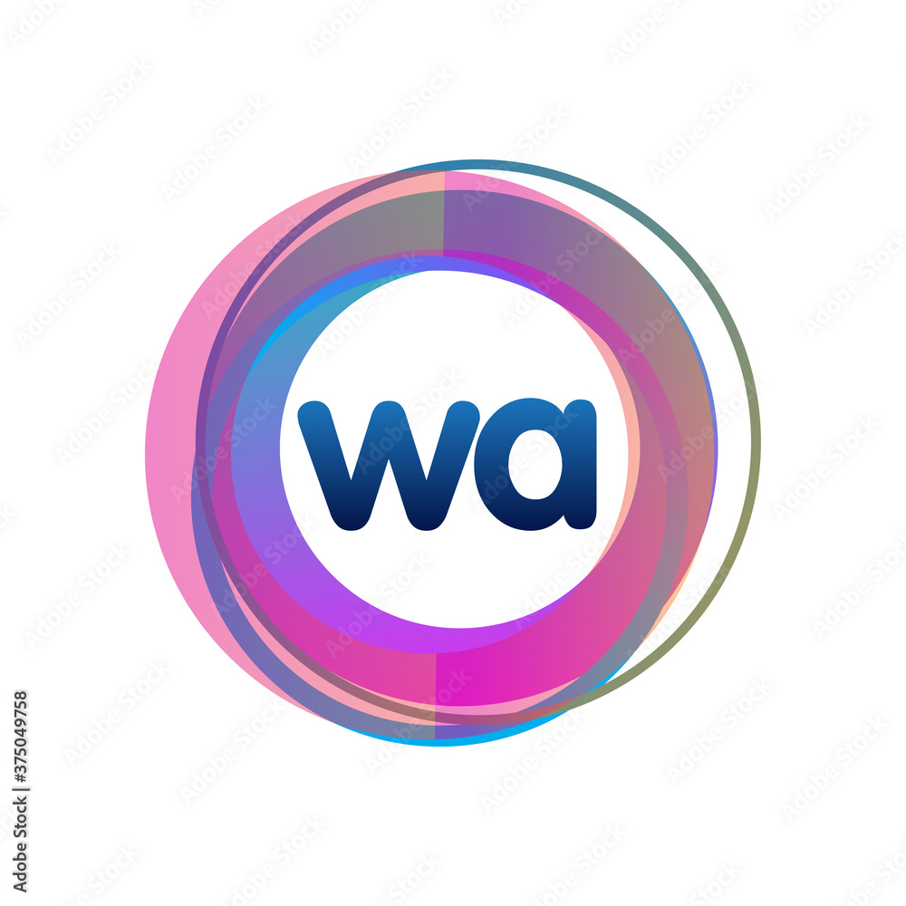 Wall mural letter wa logo with colorful circle, letter combination logo design with ring, circle object for cre