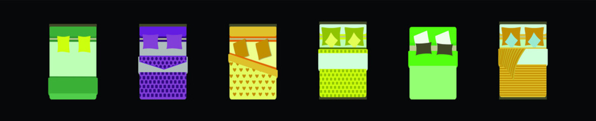 set of bed cartoon icon design template with various models. vector illustration. top view