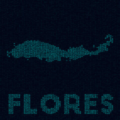 Flores tech map. Island symbol in digital style. Cyber map of Flores with island name. Powerful vector illustration.