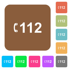 Emergency call 112 rounded square flat icons