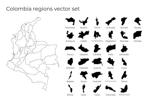 Colombia map with shapes of regions. Blank vector map of the Country with regions. Borders of the country for your infographic. Vector illustration.