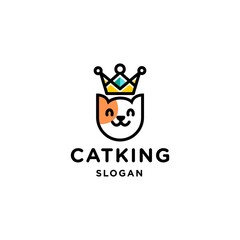 cat king with crown and diamond logo icon design illustration mascot 