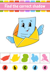 Find the correct shadow. Education developing worksheet. Activity page. Valentine's Day. Color game for children. Isolated vector illustration. Cartoon character.