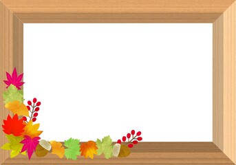 おしゃれな木のフレーム　秋の葉と木の実
