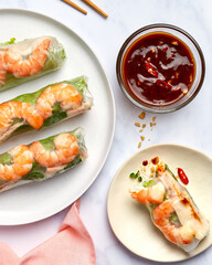 Goi Coun Vietnamese Summer Rolls w/ Chopsticks Vertical, Close Up