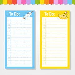 To do list for kids. Empty template. The rectangular shape. Isolated color vector illustration. Funny character. Cartoon style. For the diary, notebook, bookmark.