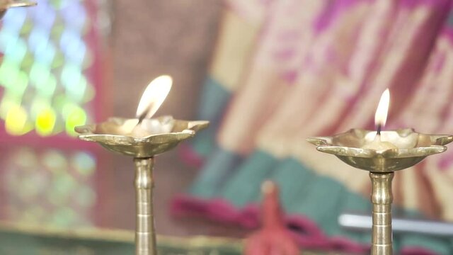 Close-up of Brass Oil Lamp or Diya. Used During Prayer of Hindu God Also in every Religious Traditions of Hinduism and INDIAN Culture.