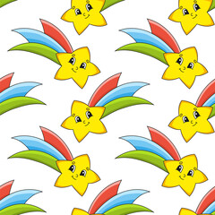 Colored cartoon seamless pattern. Cartoon style. Hand drawn. Vector illustration isolated on white background.