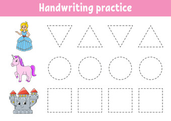 Handwriting pactice. Education developing worksheet. Activity page. Color game for children. Isolated vector illustration. Cartoon character.