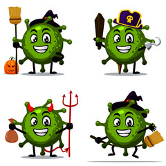 Vector Illustration of corona mascot or character collection set with love or halloween theme