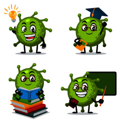 Vector Illustration of corona mascot or character collection set with education theme