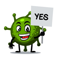 Vector Illustration of corona mascot or character holding sign says yes