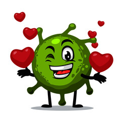 Vector Illustration of corona mascot or character bring love symbols