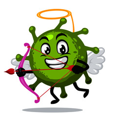Vector Illustration of corona mascot or character wearing cupid costume and holding a bow