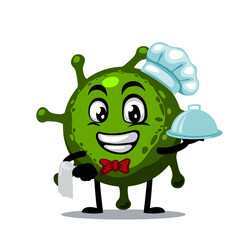 Vector Illustration of corona mascot or character wearing chef hat and serve food