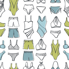 Swimming suits set.  Vector  pattern.