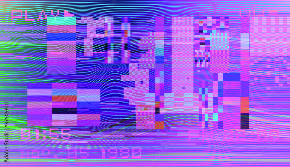 Poster glitch datamoshing camera effect. retro vhs background like in old video tape rewind or no signal tv