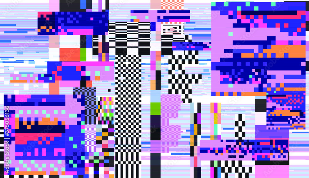 Poster glitch datamoshing camera effect. retro vhs background like in old video tape rewind or no signal tv