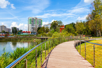 Pushkino, Russia, August 25, 2020. Picturesque bank of the Serebryanka river