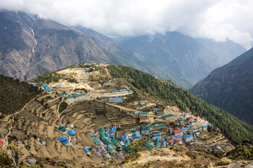 Fototapeta na wymiar view of namche bazaar, major hub for trekking and hiking on the way to Everest base camp 
