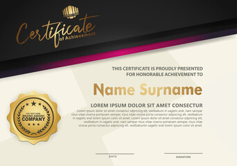 Luxury modern certificate template with flow lines effect ornament on texture pattern background