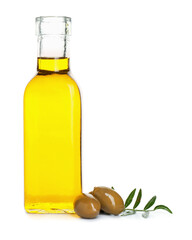 Bottle of olive oil on white background