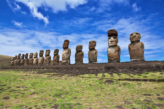 Rapa Nui. The statue Moai in Ahu Tongariki on Easter Island, Chile