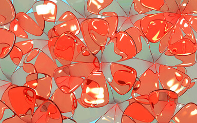 3d illustration of glass flowers pattern texture on blue background