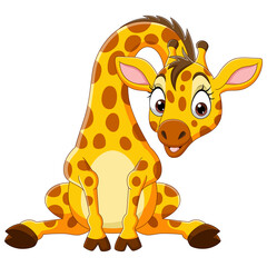Cartoon Funny baby giraffe sitting © tigatelu