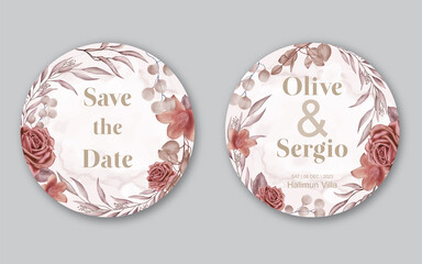 Watercolor flowers wreath blossom wedding invitation card