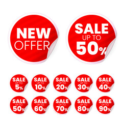 Realistic High Quality Red Labels on White Background . Isolated Vector Elements