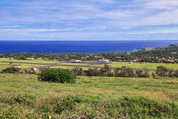 Fototapeta na wymiar Rapa Nui. The view on the airport of Hanga Roa, Easter Island, Chile