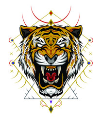 Tiger head illustration. wild tiger. design for T shirt , mascot, logo team, sport, metal printing, wall art, sticker. Vector illustration style