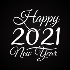 Happy New Year 2021 colorful text isolated on black background