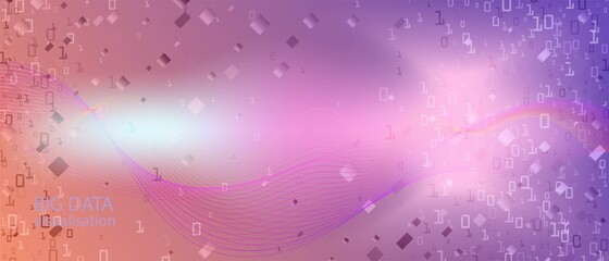 Big Data Cyber Vector Presentation. Matrix Falling Binary Code. Pink Purple Blue Background. Cyber Equalizer Slide. Neon Tech 