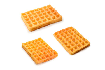 Belgian waffle isolated on white background.