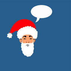 Santa portrait with bubble and place for your text. Cartoon flat vector illustration