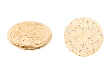 Pitta bread with seeds isolated on white