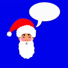 Santa portrait with bubble and place for your text. Cartoon flat vector illustration