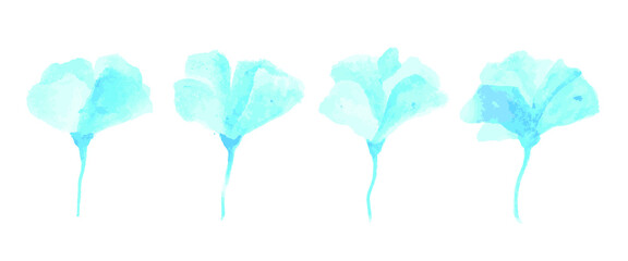 set of blue flowers  watercolor