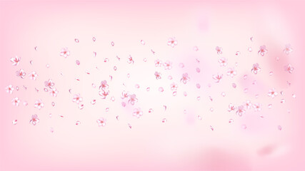 Nice Sakura Blossom Isolated Vector. Magic Falling 3d Petals Wedding Texture. Japanese Style Flowers Wallpaper. Valentine, Mother's Day Tender Nice Sakura Blossom Isolated on Rose